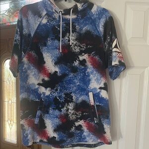 Reebok Abstract Blue and Red Short Sleeve Hoodie